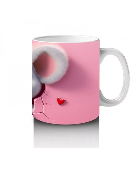 Pembe Zemin Üzerinde Sevimli Fare – Baskılı Kahve Kupası