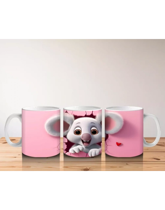 Pembe Zemin Üzerinde Sevimli Fare – Baskılı Kahve Kupası