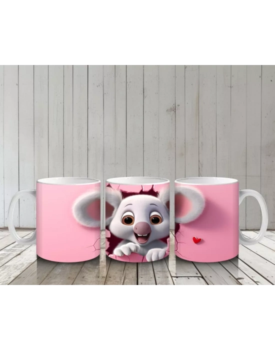 Pembe Zemin Üzerinde Sevimli Fare – Baskılı Kahve Kupası