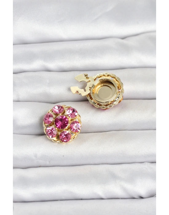 Pembe Zirkon Taşlı Düğme veya Manşet Broşu