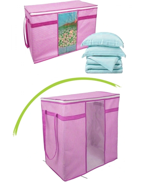 Pencereli Saklama Hurcu - Pembe Beyaz Çizgili