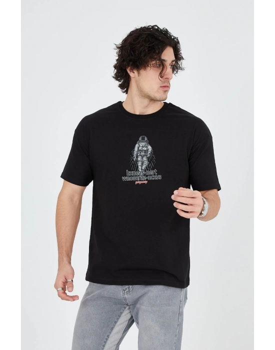 Penye Baskılı T-Shirt - Siyah