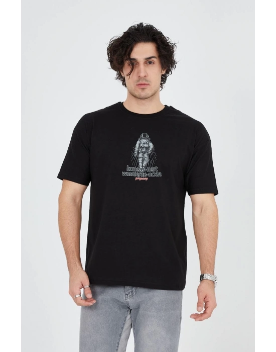 Penye Baskılı T-Shirt - Siyah