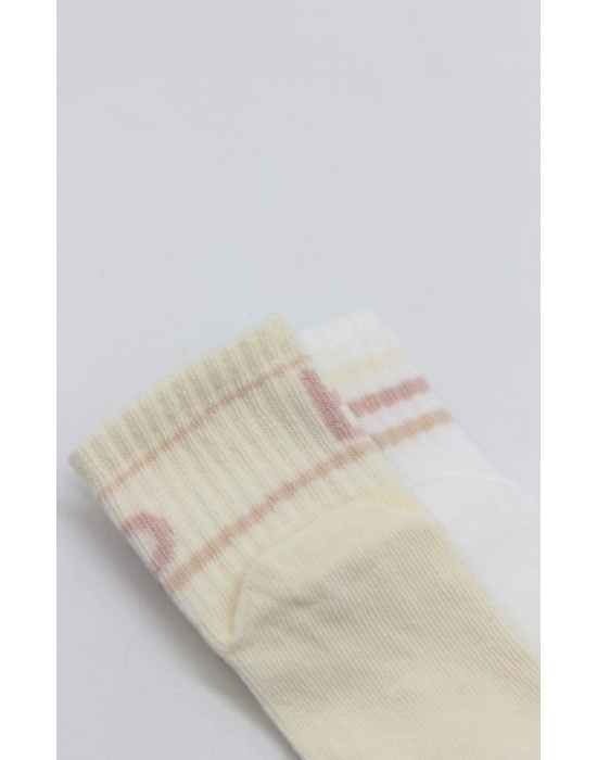 Penye Kaymaz Soket Çorap 2li 10144 Pudra Ekru