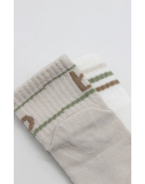 Penye Kaymaz Soket Çorap 2li 10144 Taş Ekru