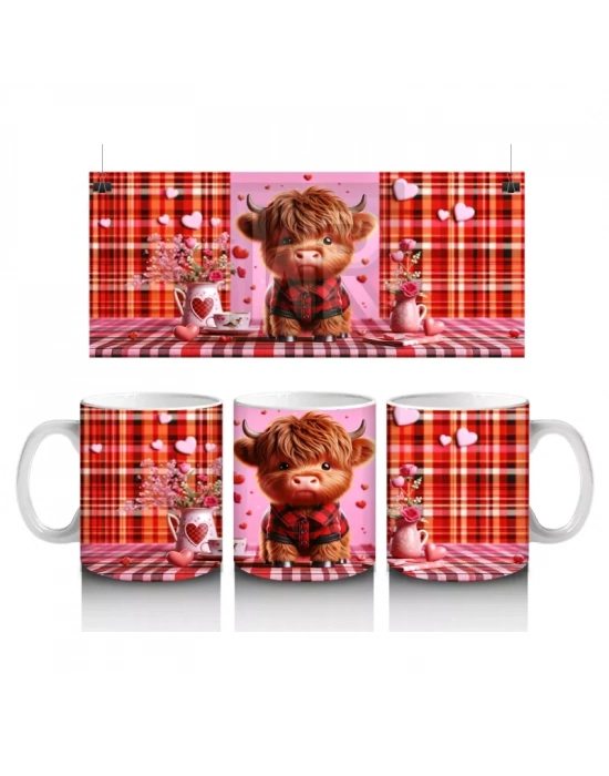 Perde Önünde Papatyalı Aşık Boğa – Baskılı Kahve Kupası