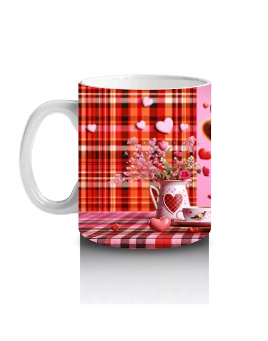 Perde Önünde Papatyalı Aşık Boğa – Baskılı Kahve Kupası