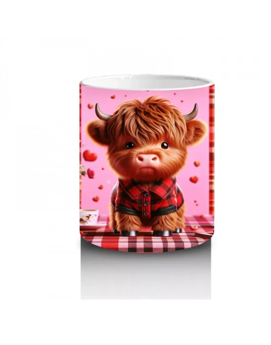 Perde Önünde Papatyalı Aşık Boğa – Baskılı Kahve Kupası