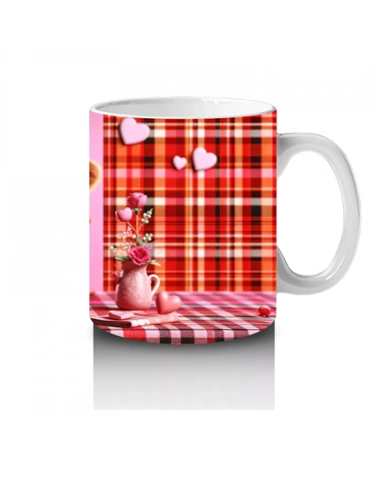 Perde Önünde Papatyalı Aşık Boğa – Baskılı Kahve Kupası