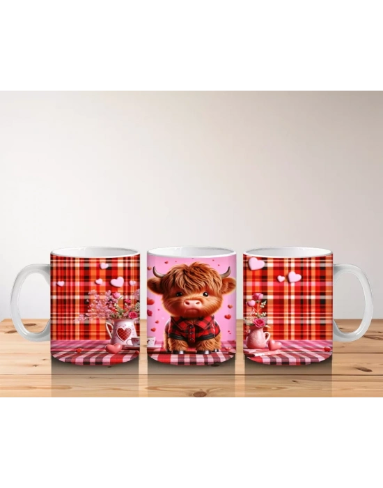 Perde Önünde Papatyalı Aşık Boğa – Baskılı Kahve Kupası