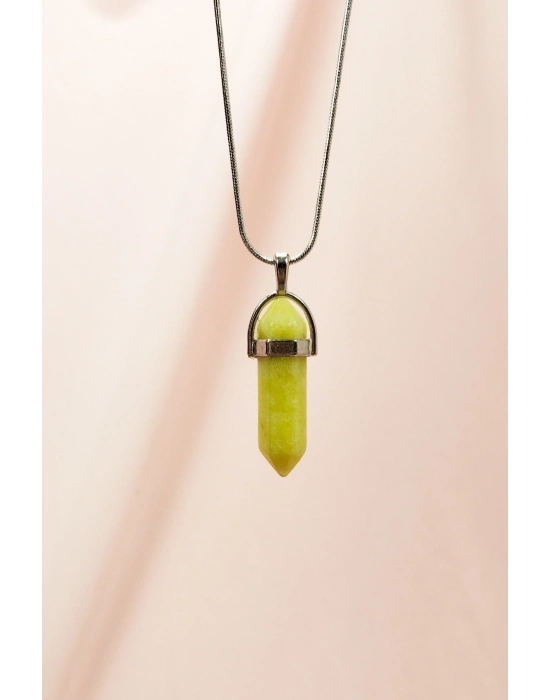 Peridot Doğal Taşı Zincirli El Yapımı Tasarımlı Kolye Uç: 3,5 cm Zincir: 20 cm Kutulu