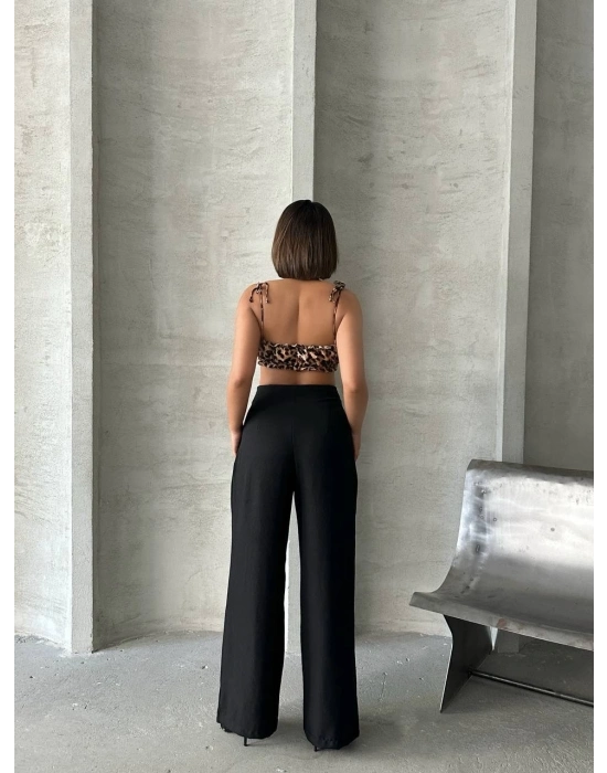 Pileli keten pantolon s255046