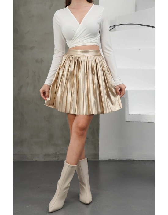 Piliseli deri etek gold h261564