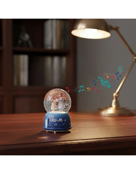 ® Pilli Işıklı Müzikli Kar Küresi–El Ele Sevgili Figürlü Eğlenceli Masaüstü Biblo, LED Aydınlatmalı Dekoratif Hediyelik Kar Küresi