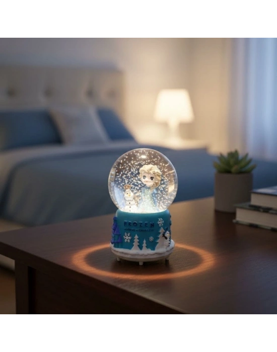 ® Pilli Işıklı Müzikli Kar Küresi–frozen Karlar Ülkesi Figürlü Eğlenceli Masaüstü Biblo, LED Aydınlatmalı Dekoratif Hediyelik Kar Küresi