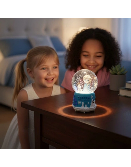 ® Pilli Işıklı Müzikli Kar Küresi–frozen Karlar Ülkesi Figürlü Eğlenceli Masaüstü Biblo, LED Aydınlatmalı Dekoratif Hediyelik Kar Küresi