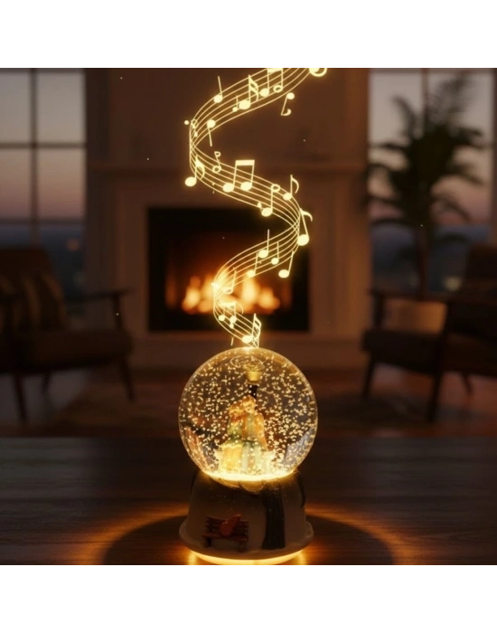 ® Pilli Işıklı Müzikli Kar Küresi–Kış Masalı Bankta Sevgili Figürlü Eğlenceli Masaüstü Biblo, LED Aydınlatmalı Dekoratif Hediyelik Kar Küresi