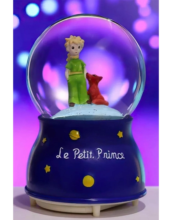 ® Pilli Işıklı Müzikli Kar Küresi–Le Petit Küçük Prens Figürlü Eğlenceli Masaüstü Biblo, LED Aydınlatmalı Dekoratif Hediyelik Kar Küresi