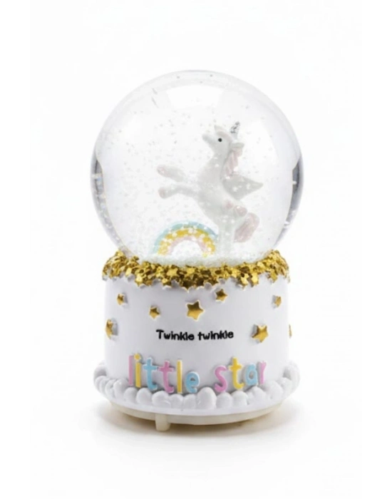 ® Pilli Işıklı Müzikli Kar Küresi–Pony At Figürlü Eğlenceli Masaüstü Biblo, LED Aydınlatmalı Dekoratif Hediyelik Kar Küresi