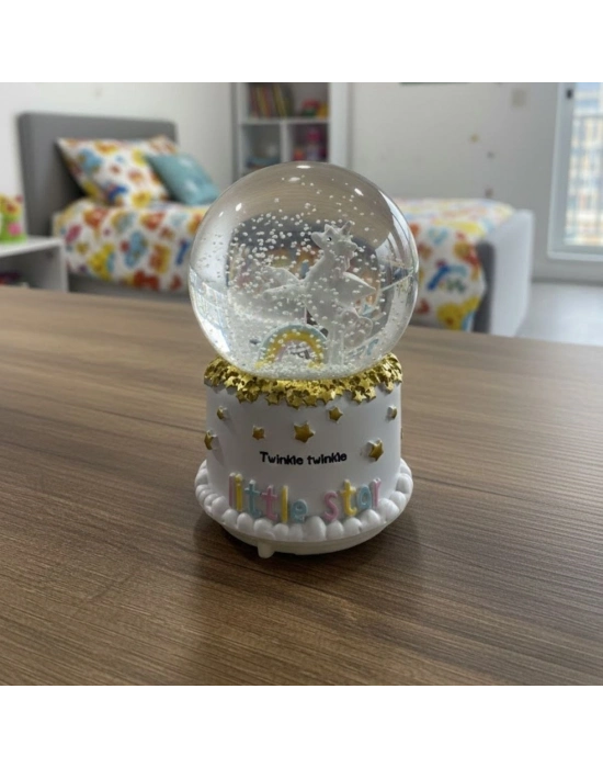 ® Pilli Işıklı Müzikli Kar Küresi–Pony At Figürlü Eğlenceli Masaüstü Biblo, LED Aydınlatmalı Dekoratif Hediyelik Kar Küresi