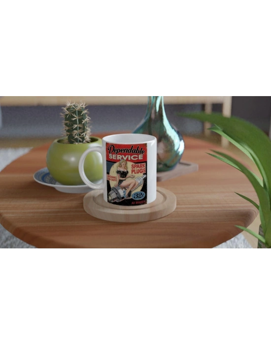 Pin-Up Bujili Retro Garaj Temalı Kupa Bardak