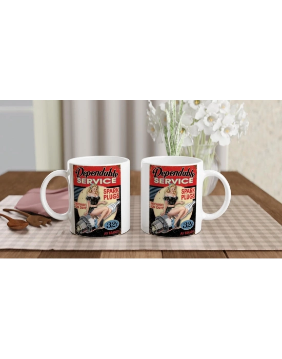 Pin-Up Bujili Retro Garaj Temalı Kupa Bardak