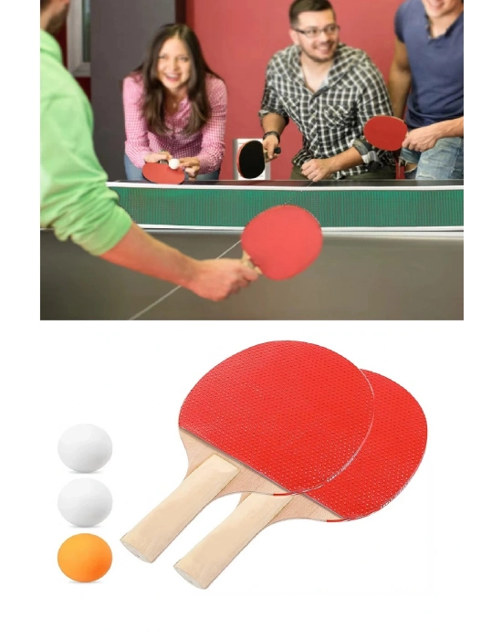 Ping Pong Masa Tenisi Seti Tenis Raketi Seti 2 Raket + 3 Ping Pong Topu  Spor Aksesuarları