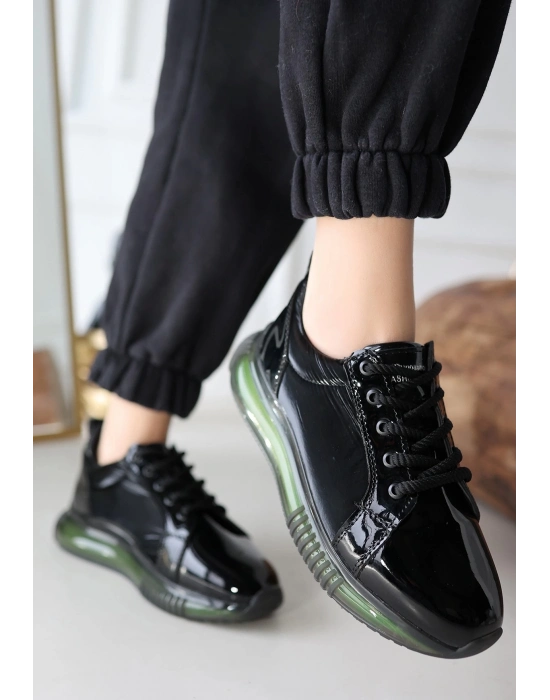 Piona Siyah Rugan Yeşil Tabanlı Spor Ayakkabı