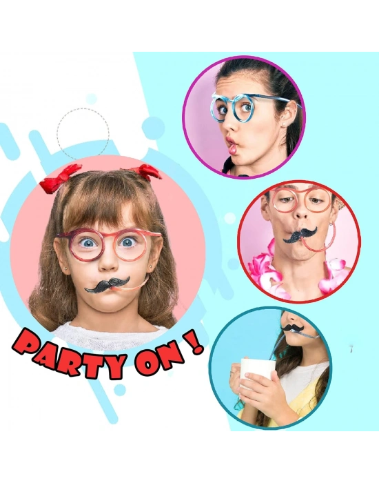 Pipetli Parti Gözlüğü - Çocuk Ve Yetişkin Bıyıklı Pipet Gözlük Yeşil Renk 18x14 Cm