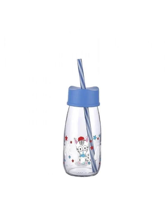 Pipetli Su Ve Süt Şişesi Cam 250 Ml - Mavi