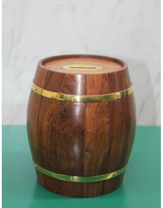 Pirinç Ahşap Fıçı Kumbara