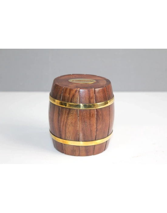 Pirinç Detaylı Fıçı Kumbara Model 1