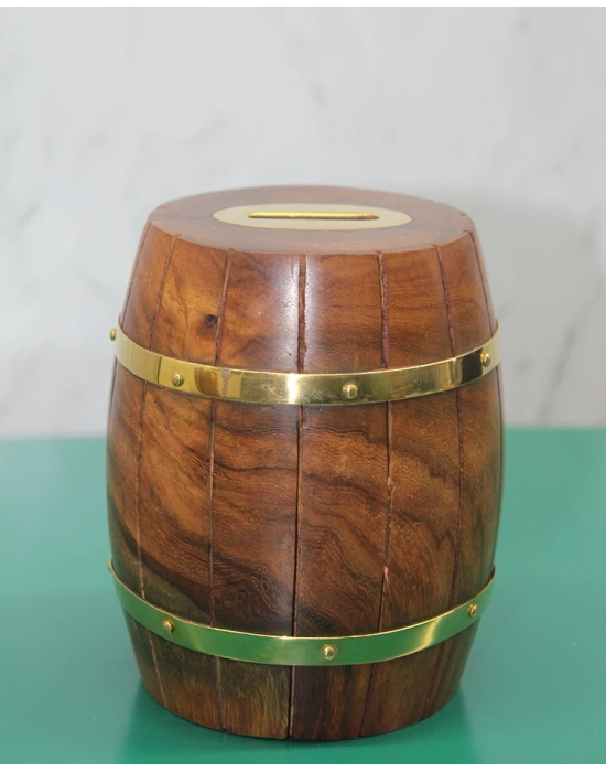 Pirinç Detaylı Fıçı Kumbara Model 4