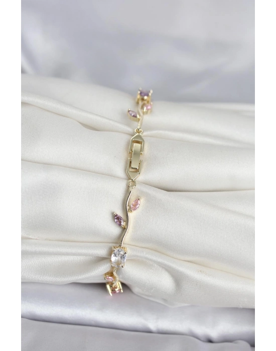 Pirinç Gold Renk Çiçek Sarmaşık Model Kadın Bileklik