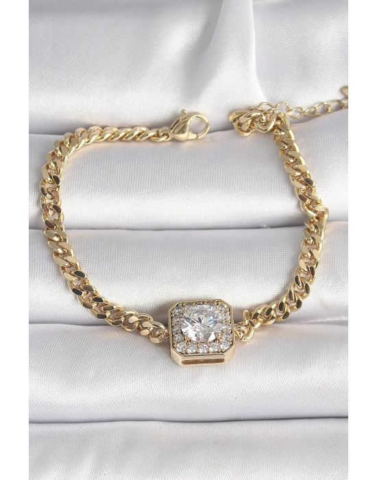 ® Pirinç Gold Renk Kare Zirkon Taşlı Xuping Exclusive VIP Seri Kadın Bileklik