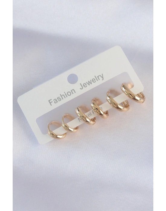 Pirinç Gold Renk Oval Bombeli Küpe Seti