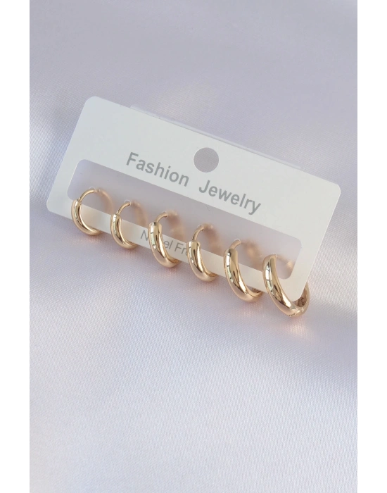 Pirinç Gold Renk Oval Küpe Seti