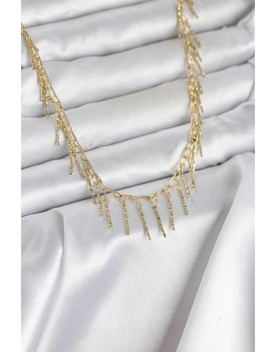 ® Pirinç Gold Renk Saçaklı Model Kadın Kolye