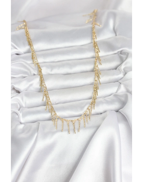 ® Pirinç Gold Renk Saçaklı Model Kadın Kolye