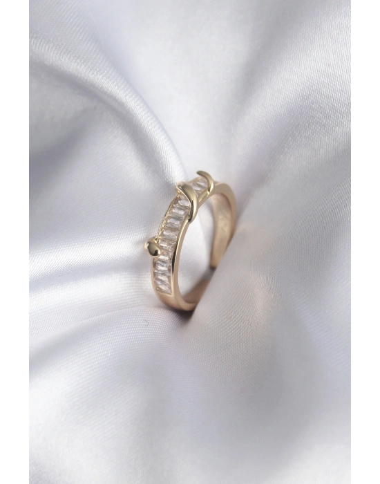 ® Pirinç Gold Renk Su Yolu Zirkon Taşlı Model Kadın Yüzük