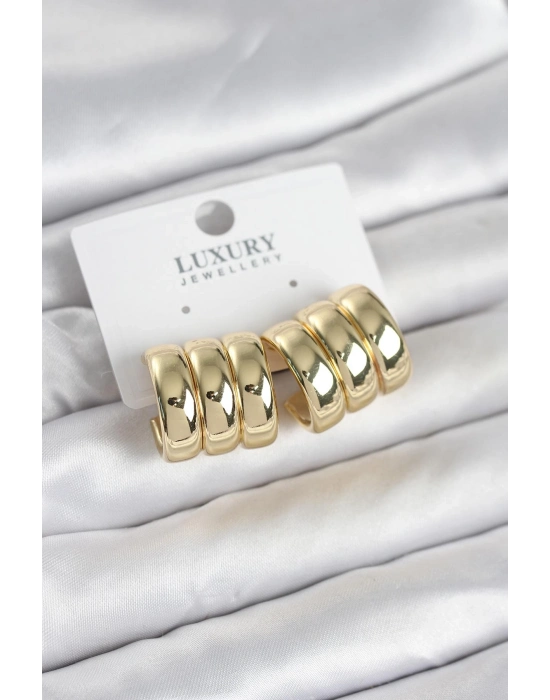 Pirinç Gold Renk Üçlü Görünüm Kadın Küpe