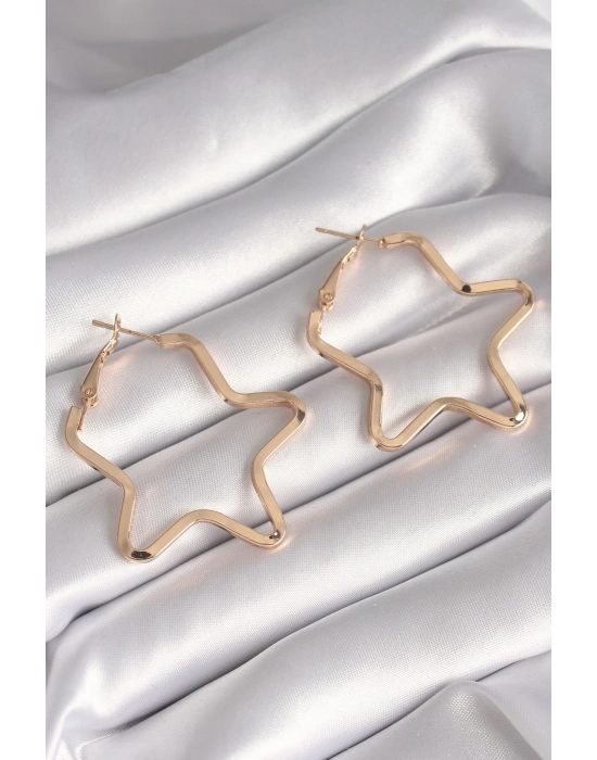 ® Pirinç Gold Renk Yıldız Model Kadın Küpe