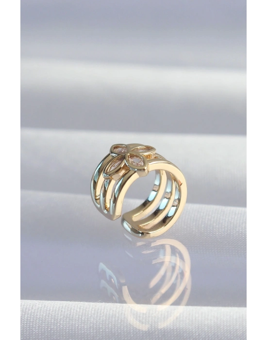 Pirinç Gold Renk Yonca Earcuff Küpe