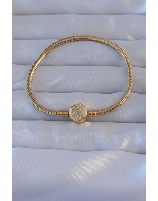 Pirinç Gold Renk Zirkon Taşlı Charm Bileklik