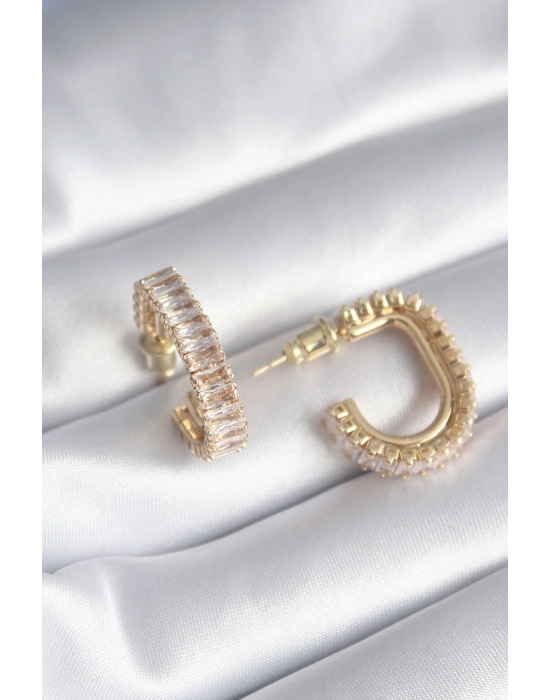 ® Pirinç Gold Renk Zirkon Taşlı Kadın Küpe