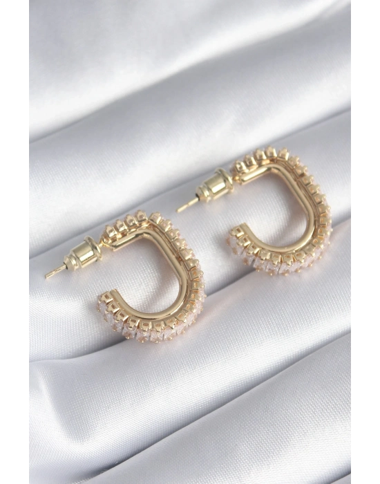 ® Pirinç Gold Renk Zirkon Taşlı Kadın Küpe
