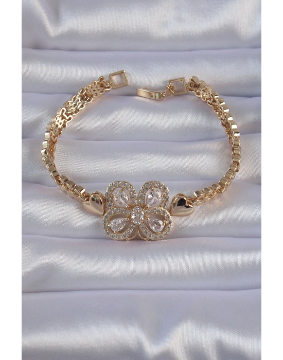 ® Pirinç Gold Renk Zirkon Taşlı Kelebek Figürlü Parçalı Model Bileklik