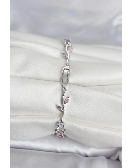 Pirinç Gümüş Renk Çiçek Sarmaşık Model Kadın Bileklik