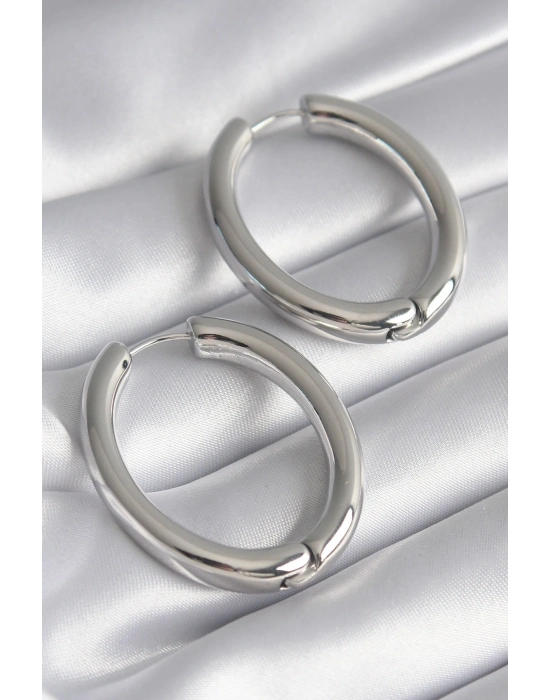 ® Pirinç Gümüş Renk Halka Model Kadın Küpe