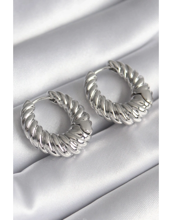 ® Pirinç Gümüş Renk Halka Sarmal Model Kadın Küpe